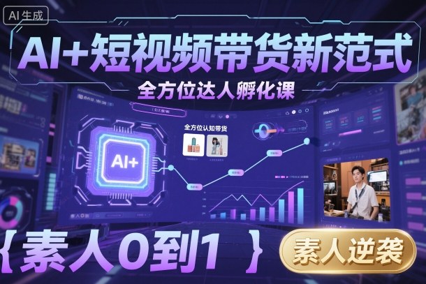 AI+短视频带货新范式全方位达人孵化课，素人也可以从0到1，全方位认知短视频带货| 网创圈