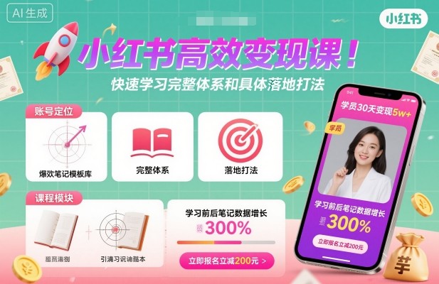 小红书高效变现课，快速学习小红书完整体系和具体落地打法| 网创圈