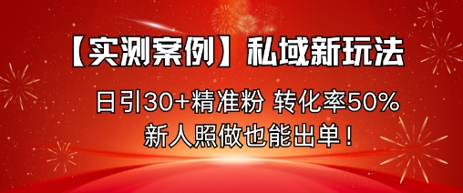【实测案例】私域新玩法，日引30+精准粉，转化率50%，新人照做也能出单！| 网创圈