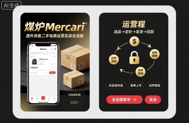 煤炉Mercari国外闲鱼二手电商运营实战全流程，仿品高利润，简单上手，闷声搞钱| 网创圈