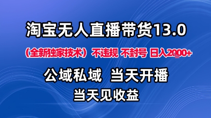 淘宝无人直播13.0，公域私域技术，不封号，不违规布局下半年旺季赛道，日入1K+(独家技术)【揭秘】| 网创圈