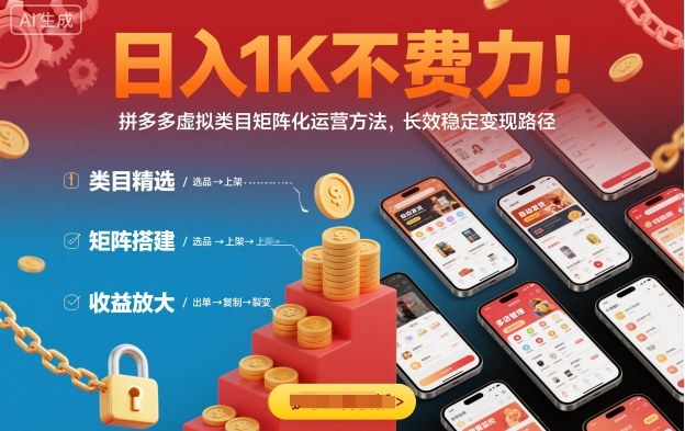日入1K不费力！拼多多虚拟类目矩阵化运营方法，长效稳定变现路径| 网创圈