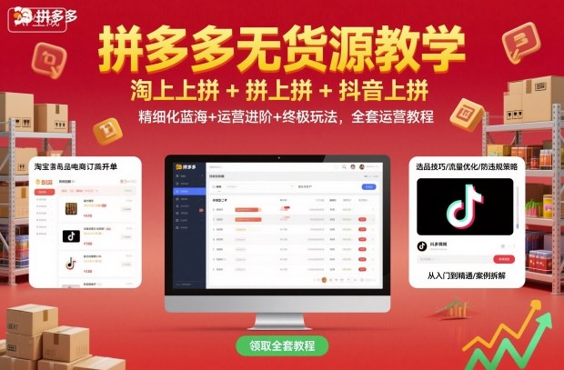 拼多多无货源教学，淘上拼+拼上拼+抖上拼，精细化蓝海+运营进阶+终极玩法，全套运营教程| 网创圈