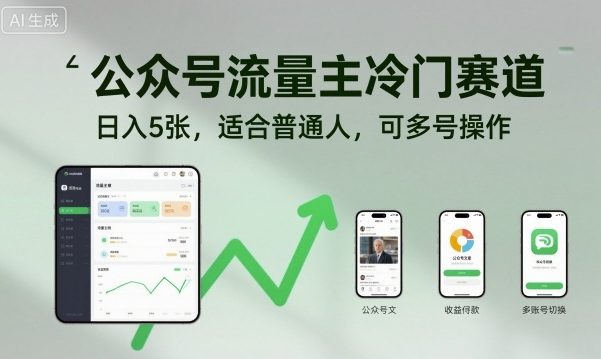 公众号流量主冷门赛道，日入5张，适合普通人，可多号操作| 网创圈