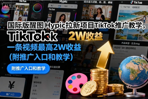 国际版醒图Hypic拉新项目TikTok推广教学，一条视频最高2W收益(附推广入口和教学)| 网创圈