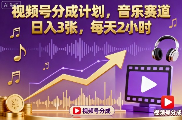 视频号分成计划，音乐赛道，日入3张，每天2小时| 网创圈