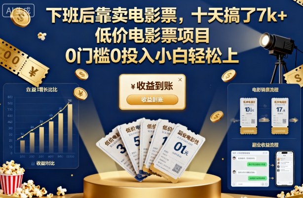 下班后靠卖电影票，十天搞了7k+，低价电影票项目，0门槛0投入小白轻松上手【揭秘】| 网创圈