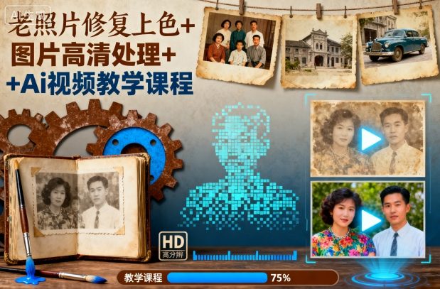 老照片修复上色+图片高清处理+Ai视频教学课程| 网创圈