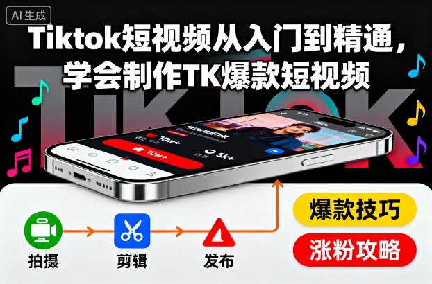 Tiktok短视频从入门到精通，学会制作TK爆款短视频| 网创圈