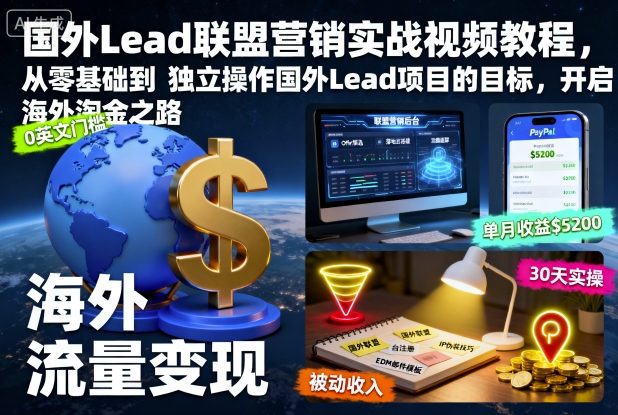 国外Lead联盟营销实战视频教程，从零基础到独立操作国外Lead项目的目标，开启海外淘金之路| 网创圈