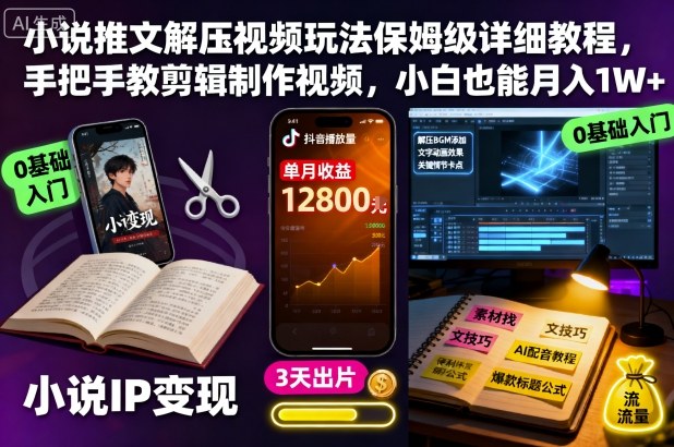小说推文解压视频玩法保姆级详细教程，手把手教剪辑制作视频，小白也能月入1W+| 网创圈