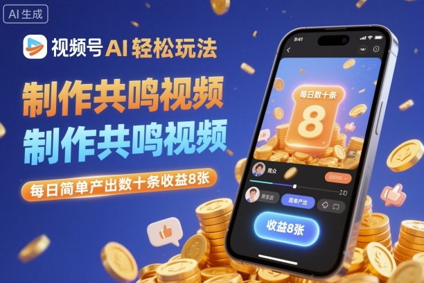视频号AI轻松玩法，制作共鸣视频，每日简单产出数十条收益8张| 网创圈