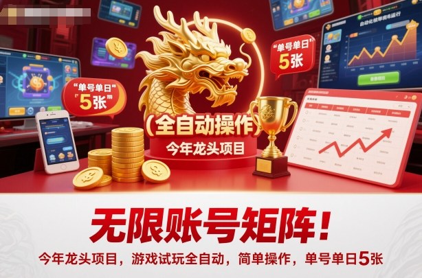 无限账号矩阵！今年龙头项目，游戏试玩全自动，简单操作，单号单日5张【揭秘】| 网创圈