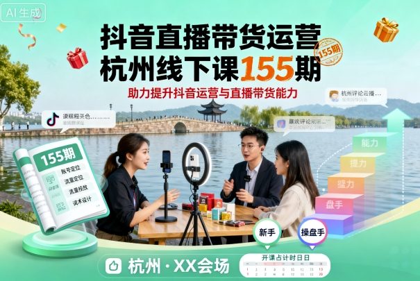 抖音直播带货运营杭州线下课155期，助力提升抖音运营与直播带货能力| 网创圈