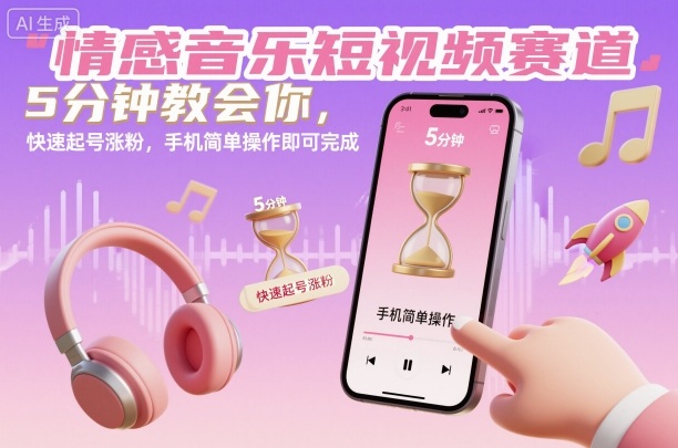 情感音乐短视频赛道，5分钟教会你，快速起号涨粉，手机简单操作即可完成| 网创圈