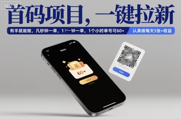 首码项目，一键拉新，有手就能做，几秒钟一单，1个小时单号可60+，认真做每天5张+收益【揭秘】| 网创圈
