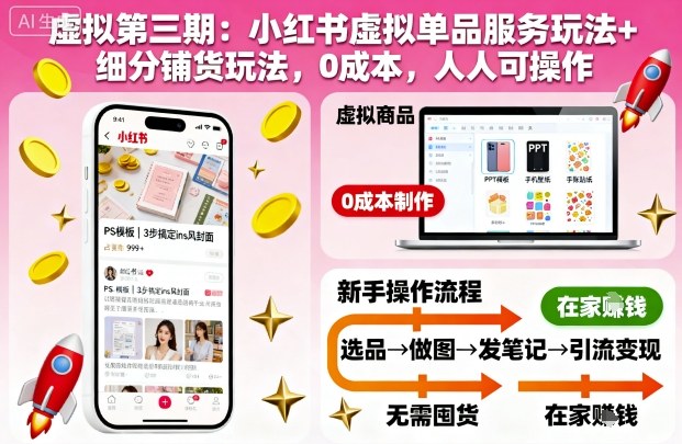 虚拟第三期：小红书虚拟单品服务玩法+细分铺货玩法，0成本，人人可操作(更新)| 网创圈