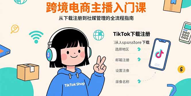 跨境电商主播入门课，TikTok下载注册，支付工具配置，社媒账号管理全流程| 网创圈