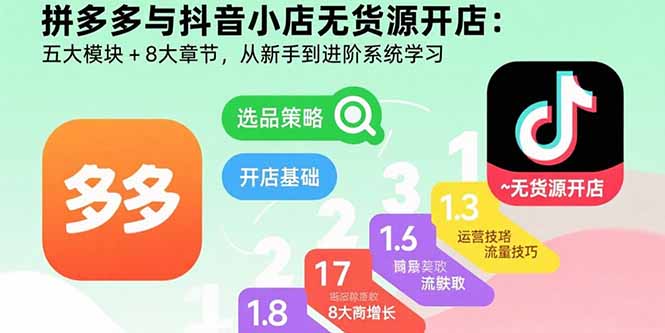 拼多多与抖音小店无货源开店：五大模块+8大章节，从新手到进阶系统学习| 网创圈
