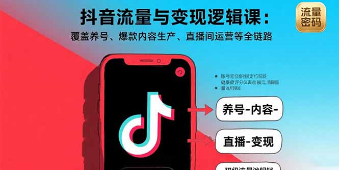 抖音流量与变现逻辑课：覆盖养号、爆款内容生产、直播间运营等全链路| 网创圈