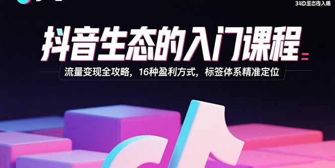 抖音生态的入门课程：流量变现全攻略，16种盈利方式，标签体系精准定位| 网创圈