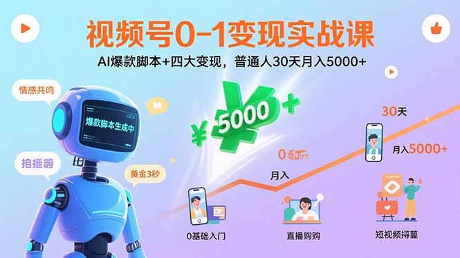 视频号0-1变现实战课：AI爆款脚本+四大变现，普通人30天月入5000+| 网创圈