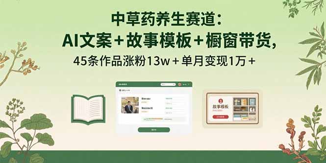 中草药养生赛道：AI文案+故事模板+橱带货，45条作品涨粉13w+单月变现1万+| 网创圈