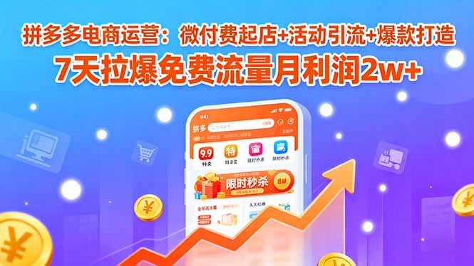 拼多多电商运营：微付费起店+活动引流+爆款打造 7天拉爆免费流量月利润2w+| 网创圈