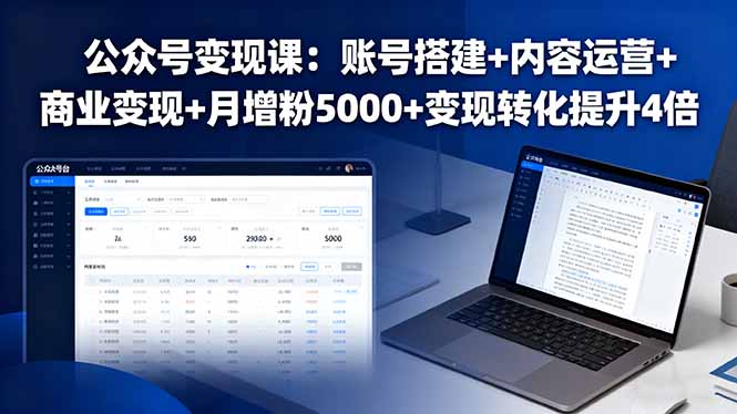 公众号变现课：账号搭建+内容运营+商业变现+月增粉5000+变现转化提升4倍| 网创圈