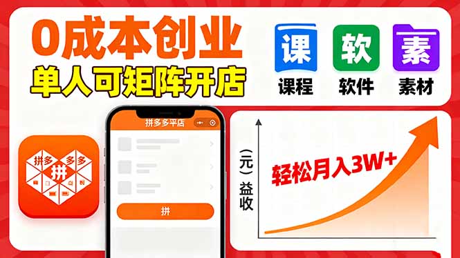 拼多多虚拟电商，0成本，单人可矩阵开店，轻松月入3W+| 网创圈