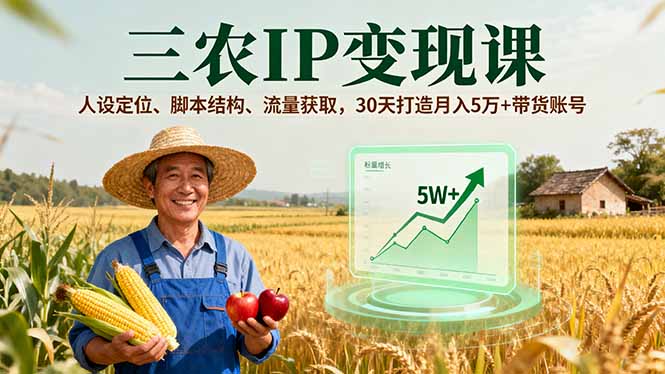 三农IP变现课，人设定位、脚本结构、流量获取，30天打造月入5万+带货账号| 网创圈