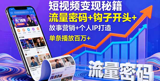 短视频变现秘籍，流量密码+钩子开头+故事营销+个人IP打造，单条播放百万+| 网创圈