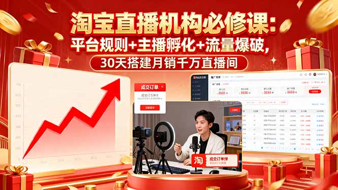 淘宝直播机构必修课：平台规则/主播孵化/流量爆破,30天搭建月销千万直播间| 网创圈