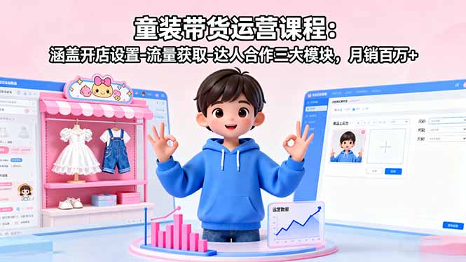 童装带货运营课程：涵盖开店设置-流量获取-达人合作三大模块，月销百万+| 网创圈