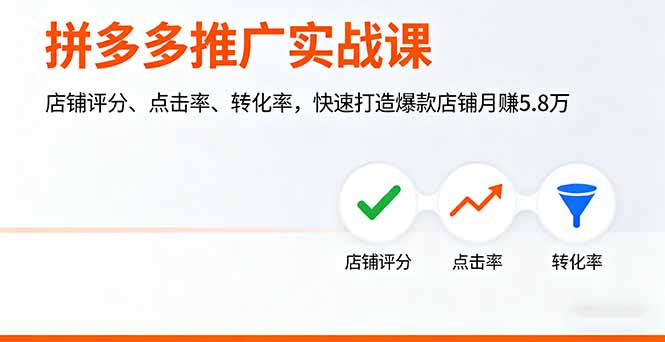 拼多多推广实战课，店铺评分、点击率、转化率，快速打造爆款店铺月赚5.8万| 网创圈