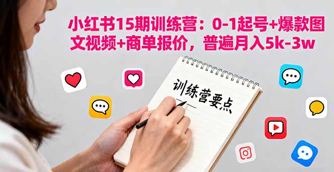 小红书15期训练营：0-1起号+爆款图文视频+商单报价，普遍月入5k-3w| 网创圈
