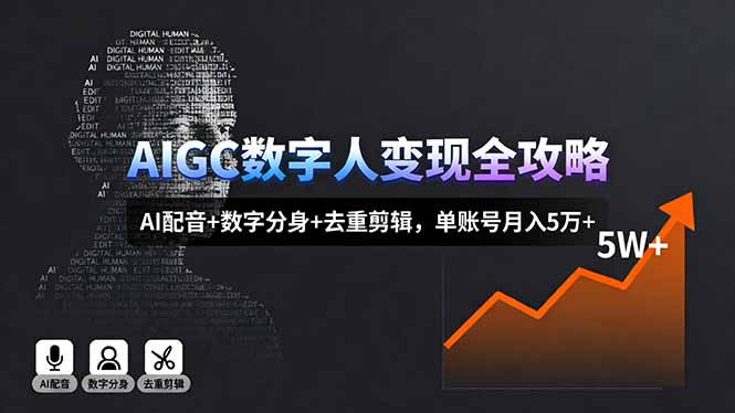 AIGC数字人变现全攻略，AI配音+数字分身+去重剪辑，单账号月入5万+| 网创圈