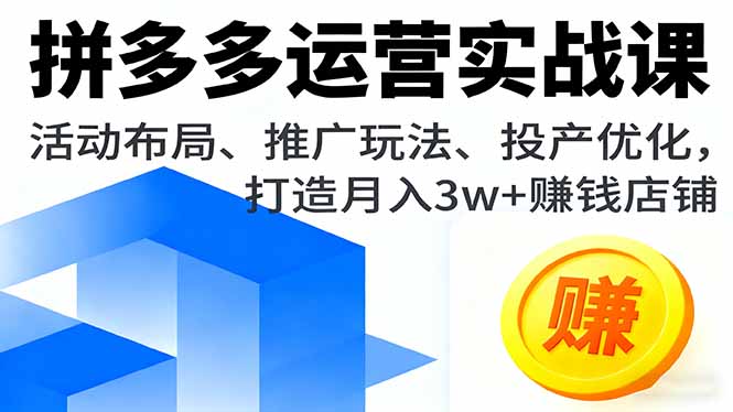 拼多多运营实战课，活动布局、推广玩法、投产优化，打造月入3w+赚钱店铺| 网创圈