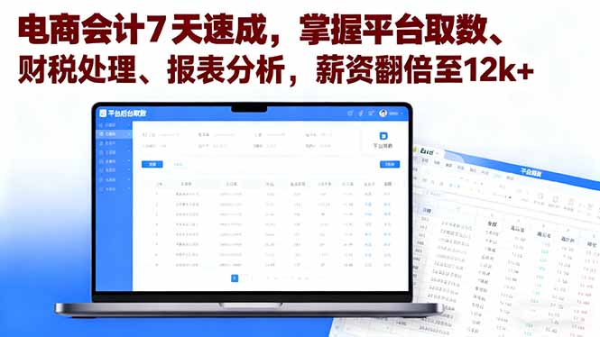 电商会计7天速成，掌握平台取数、财税处理、报表分析，薪资翻倍至12k+| 网创圈