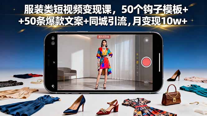 服装类短视频变现课，50个钩子模板+50条爆款文案+同城引流，月变现10w+| 网创圈