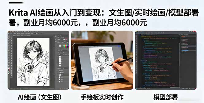 Krita AI绘画从入门到变现：文生图/实时绘画/模型部署，副业月均6000元| 网创圈