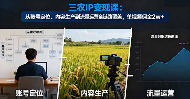 三农IP变现课：从账号定位、内容生产到流量运营全链路覆盖，单视频佣金2w+| 网创圈