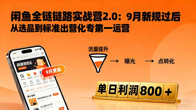 闲鱼变现课3.0：掌握链接优化、流量提升、商业变现，单日利润800+| 网创圈