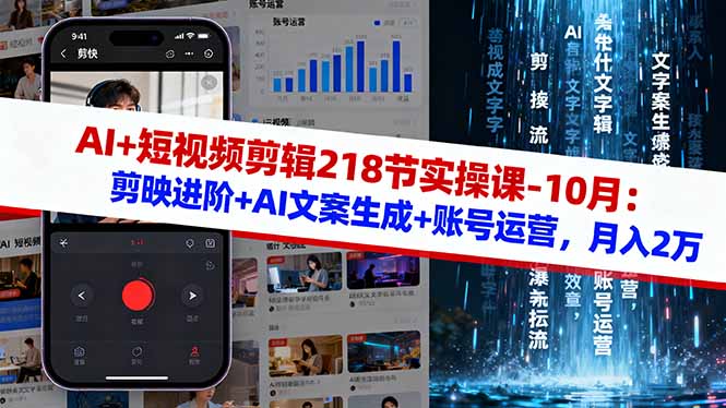 AI+短视频剪辑218节实操课-10月：剪映进阶+AI文案生成+账号运营，月入2万| 网创圈