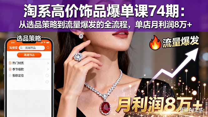 淘系高价饰品爆单课74期：从选品策略到流量爆发的全流程，单店月利润8万+| 网创圈