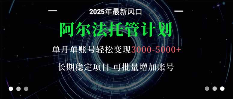 阿尔法托管计划 单账号月入3000-5000，长期稳定项目，新手小白轻松上手。| 网创圈