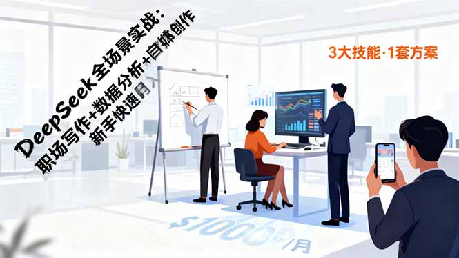 DeepSeek全场景实战：职场写作+数据分析+自媒体创作，新手快速月入过万| 网创圈