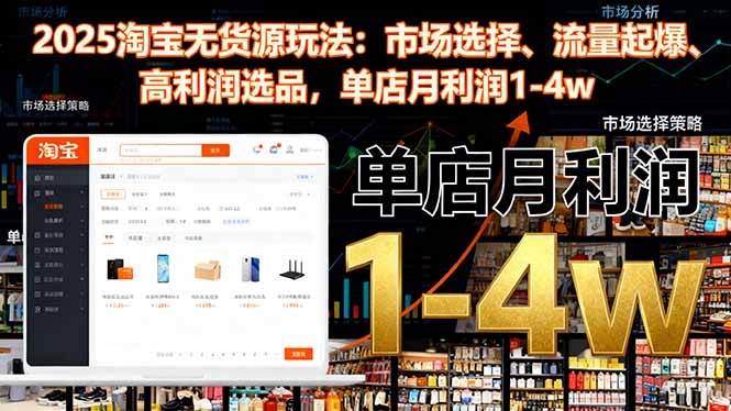 2025淘宝无货源玩法：市场选择、流量起爆、高利润选品，单店月利润1-4w| 网创圈