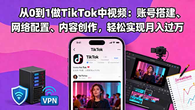 从0到1做TikTok中视频：账号搭建、网络配置、内容创作，轻松实现月入过万| 网创圈