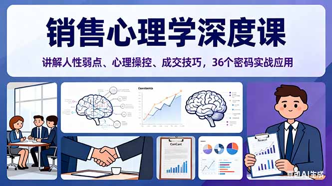 销售心理学深度课，讲解人性弱点、心理操控、成交技巧，36个密码实战应用| 网创圈